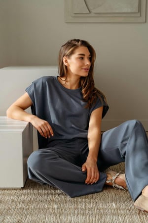 regular waist casual broek grijsblauw