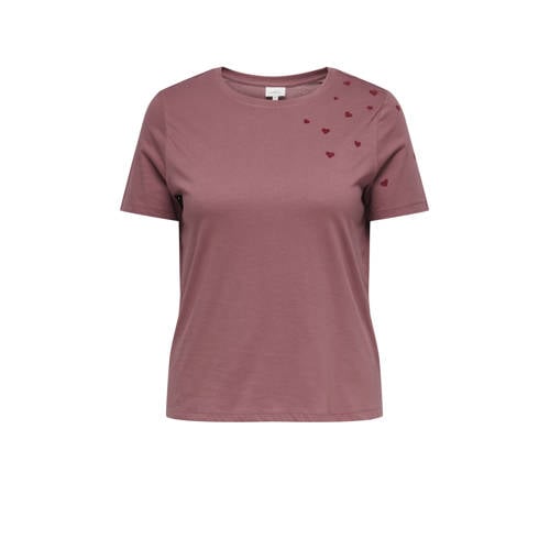 ONLY CARMAKOMA T-shirt met hartjes roodbruin afbeelding