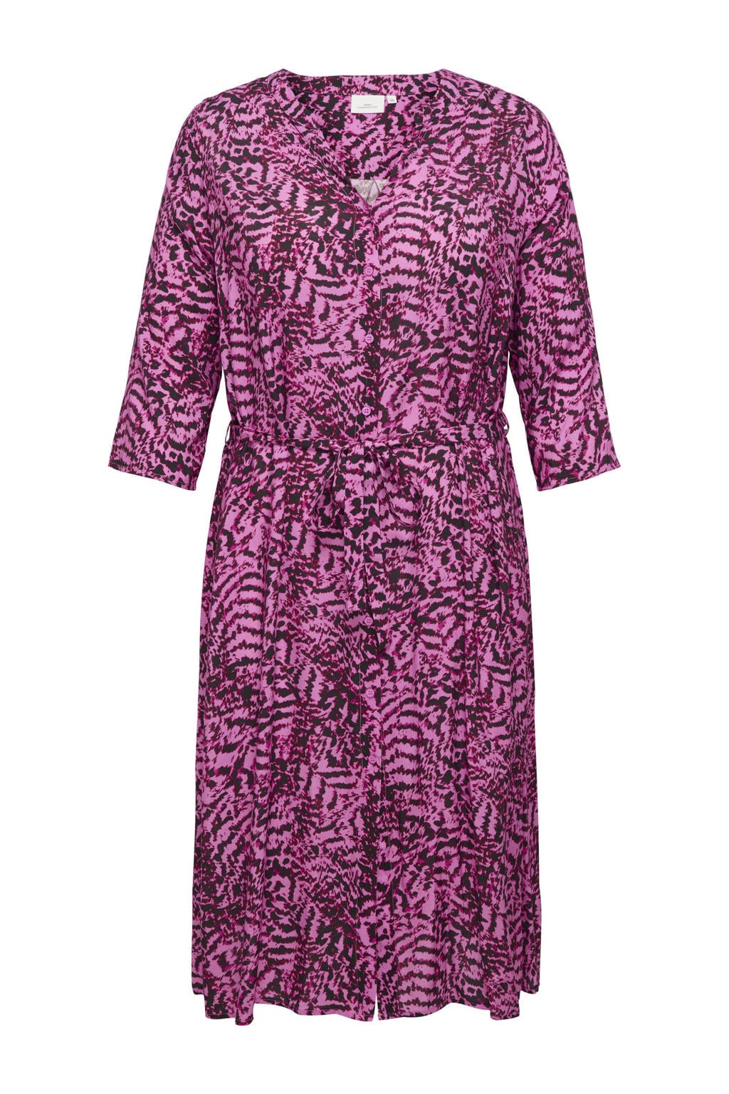 Roze en zwarte dames ONLY CARMAKOMA blousejurk van viscose met half lange mouwen en V-hals