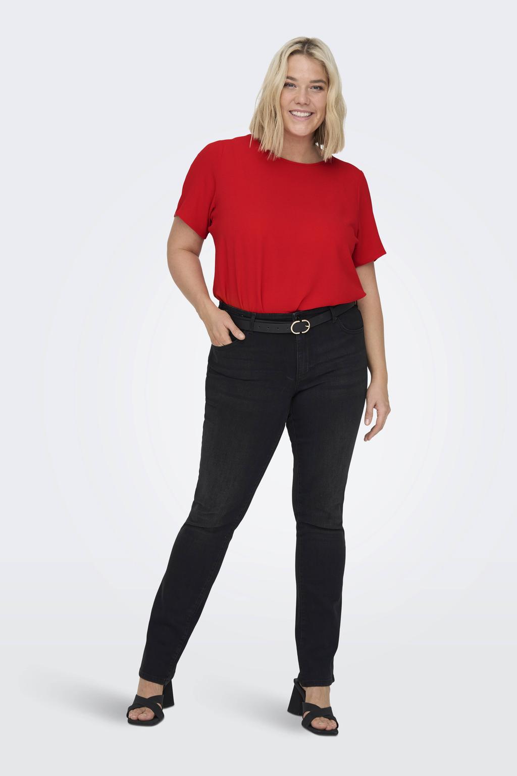Rode dames ONLY CARMAKOMA top van polyester met korte mouwen, ronde hals en geweven detail
