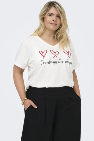 T-shirt met hartjes ecru