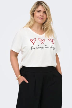 T-shirt met hartjes ecru