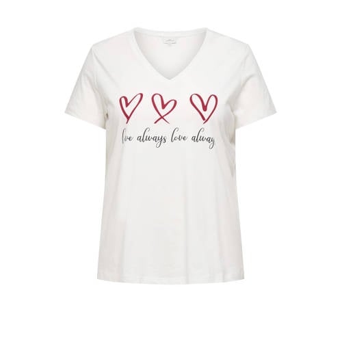 ONLY CARMAKOMA T-shirt met hartjes ecru afbeelding