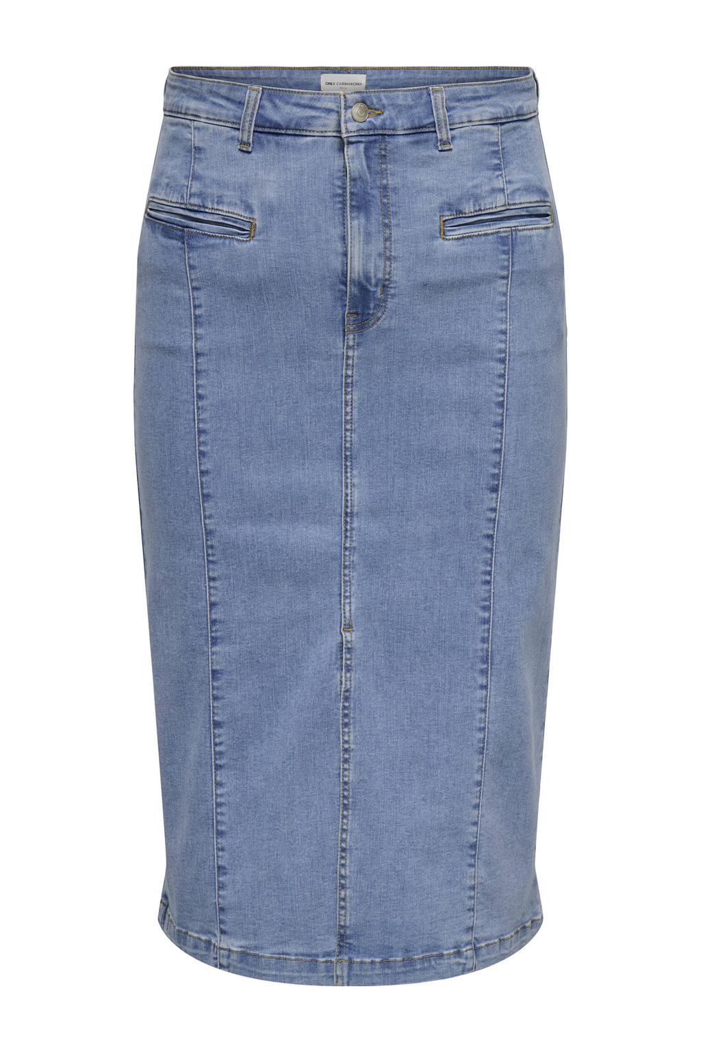 Medium blue denim dames ONLY CARMAKOMA spijkerrok gemaakt van katoen en met rits- en knoopsluiting