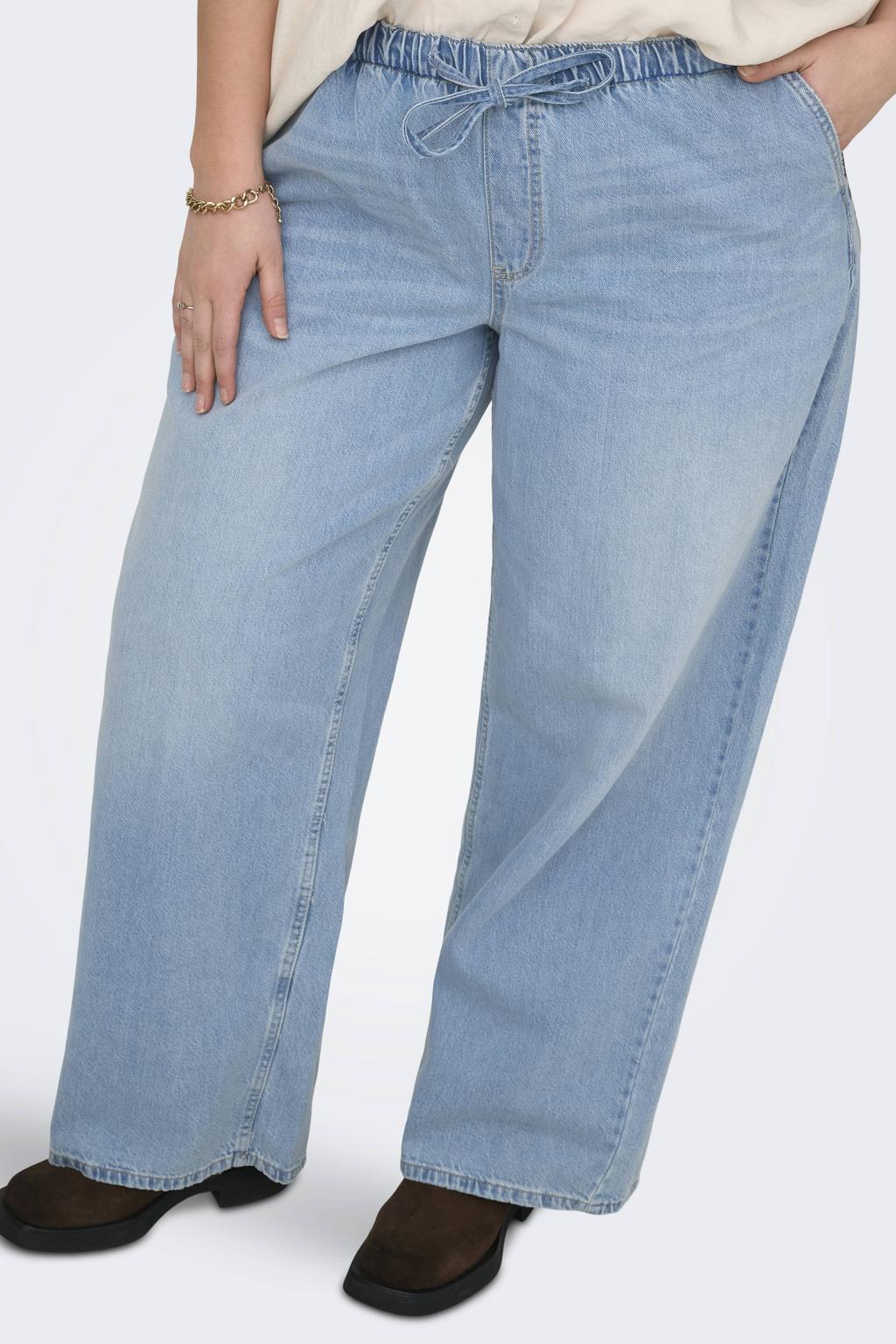 Light blue denim dames ONLY CARMAKOMA high waist wide leg jeans van denim met effen