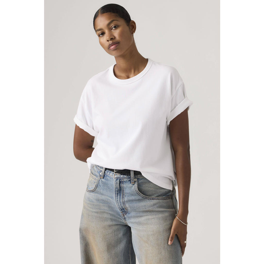 Witte dames Levi's T-shirt van katoen met effen, korte mouwen en ronde hals