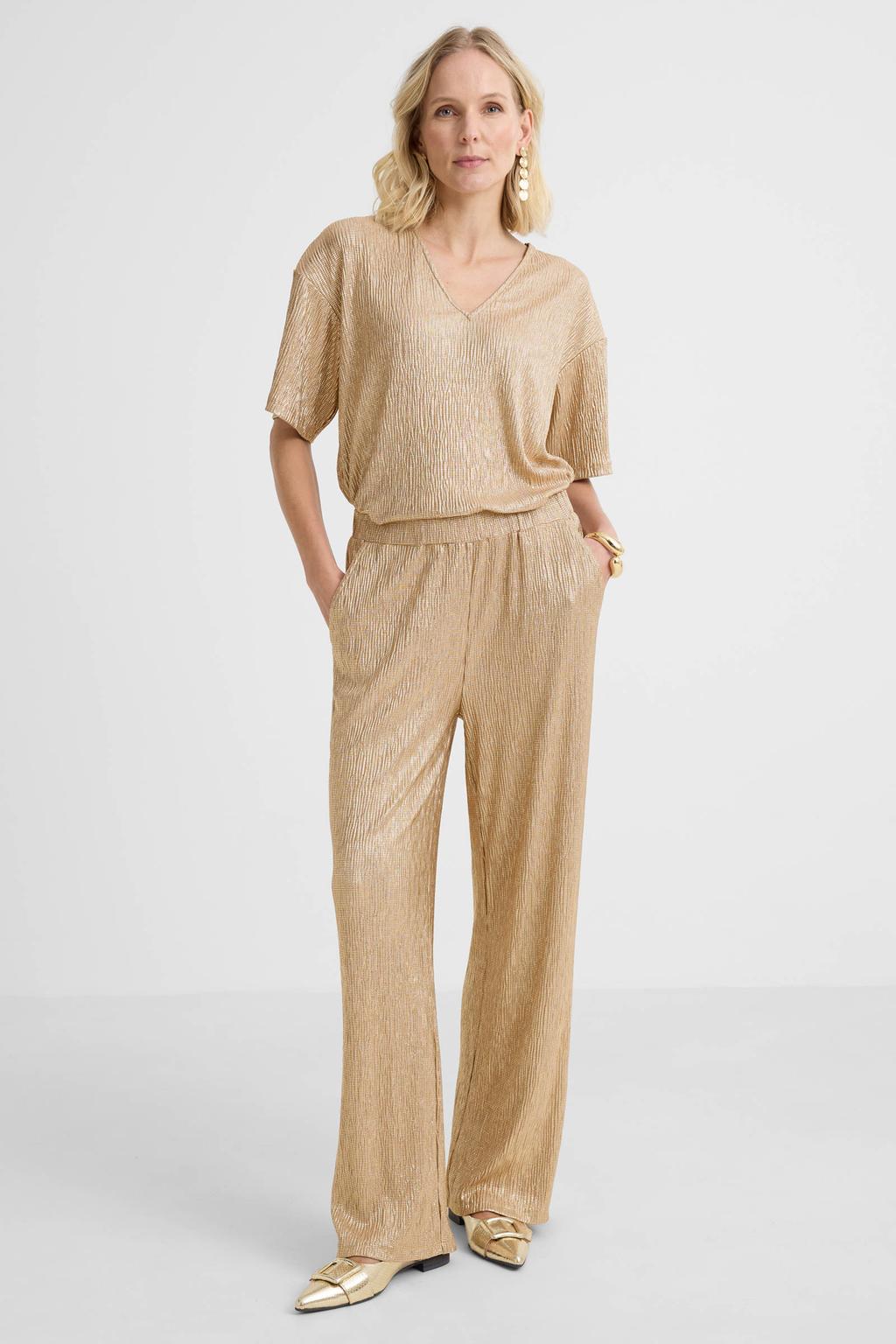 Gouden dames FREEQUENT wide leg regular waist broek met effen