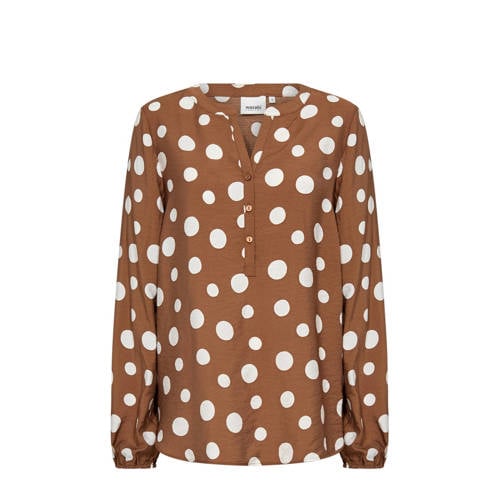 Wasabiconcept blousetop met stippen bruin afbeelding