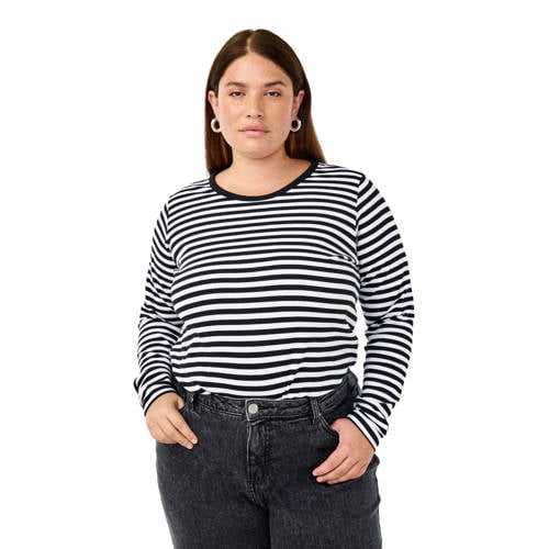Zizzi gestreepte longsleeve zwart afbeelding