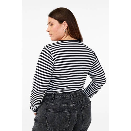 Zizzi gestreepte longsleeve zwart afbeelding