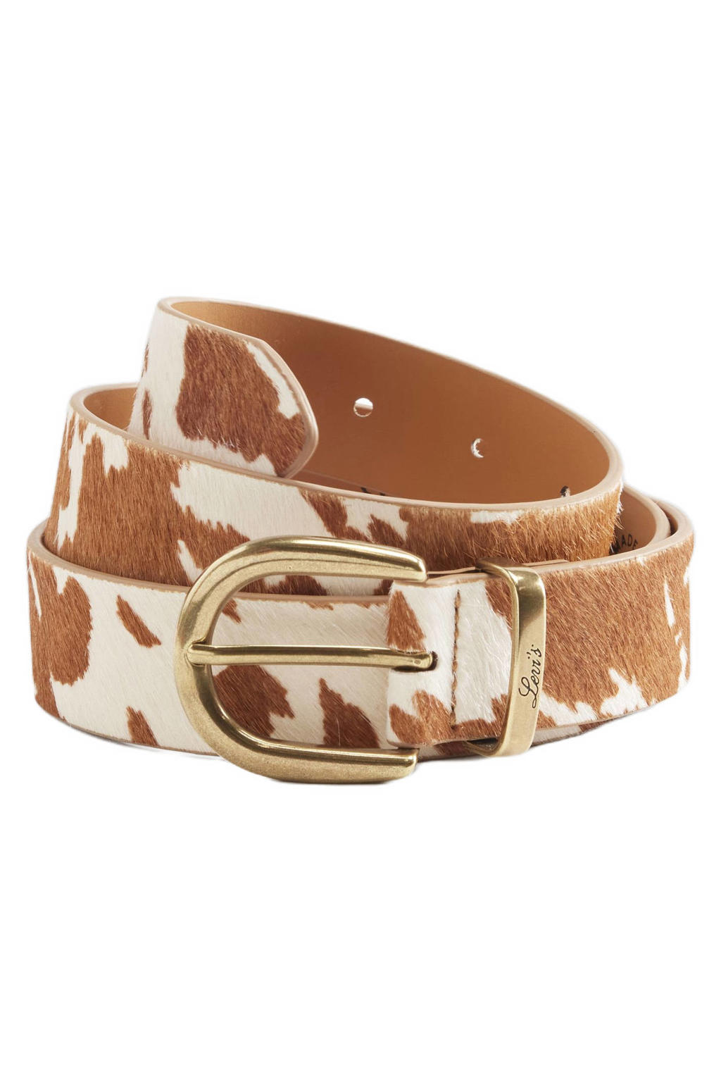 Levi's leren riem Phoebe met koeienprint ecru/bruin
