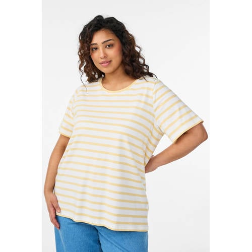 Zizzi gestreepte T-shirt ecru afbeelding