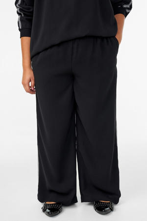 Wide leg high waist gestreepte casual broek zwart