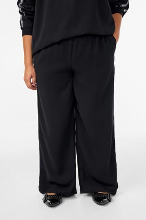 Wide leg high waist gestreepte casual broek zwart