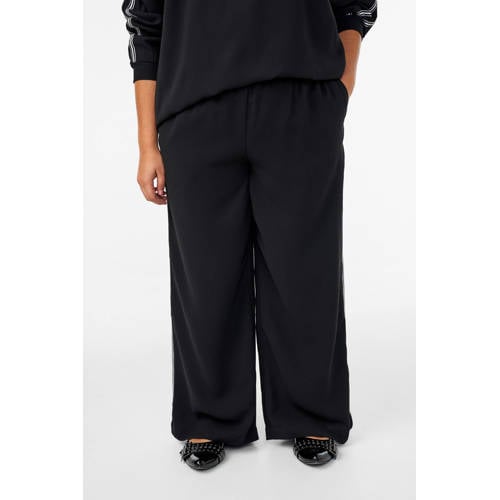 Zizzi Wide leg high waist gestreepte casual broek zwart afbeelding