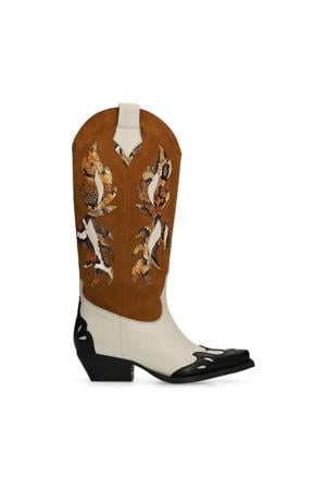 leren cowboylaarzen cognac/ecru