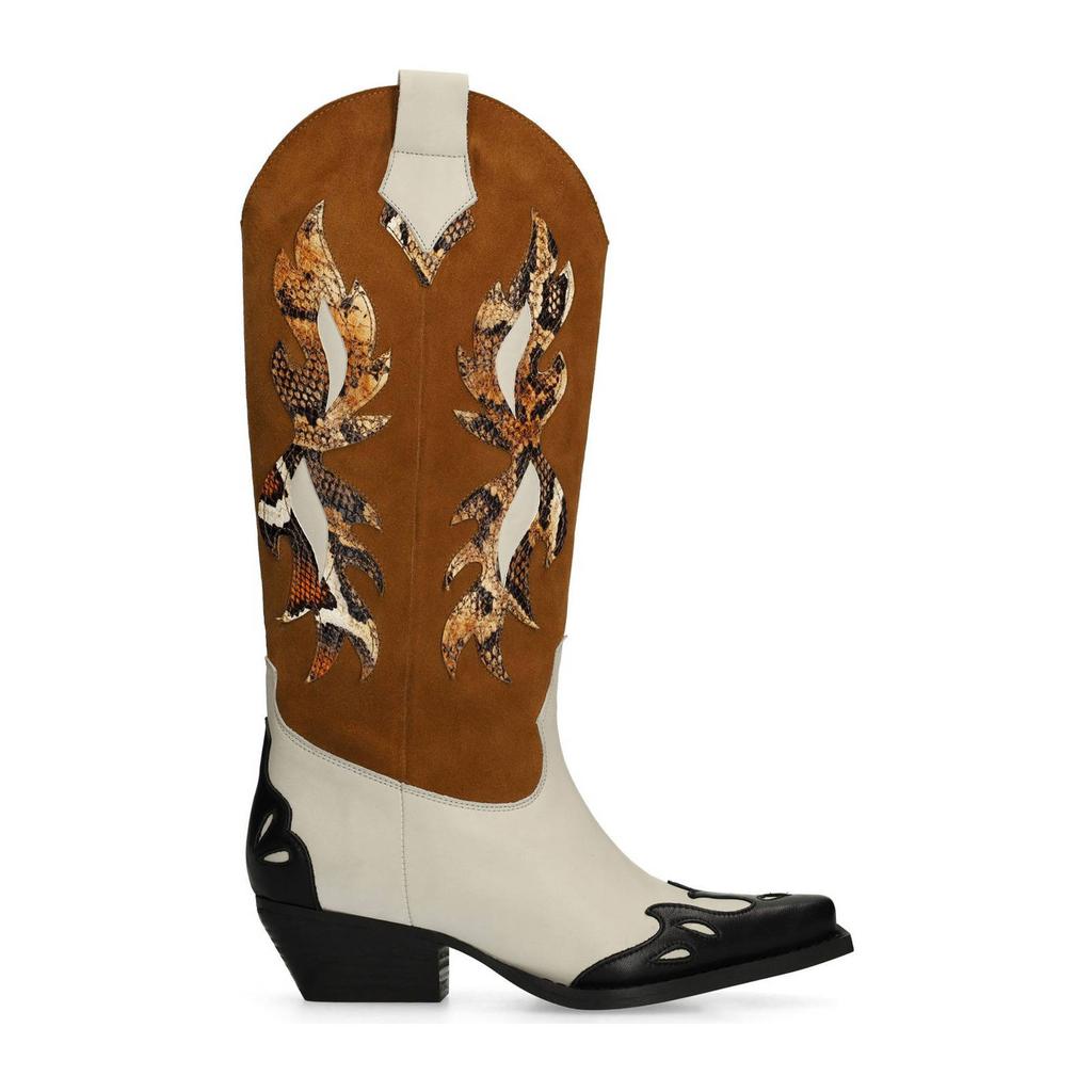 Cognac en ecru dames Sacha leren cowboylaarzen