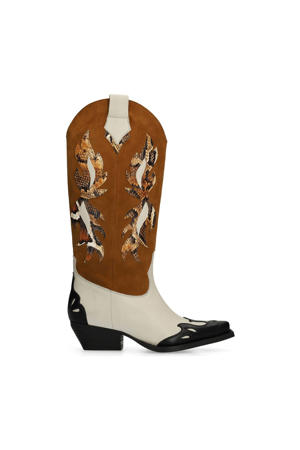 leren cowboylaarzen cognac/ecru