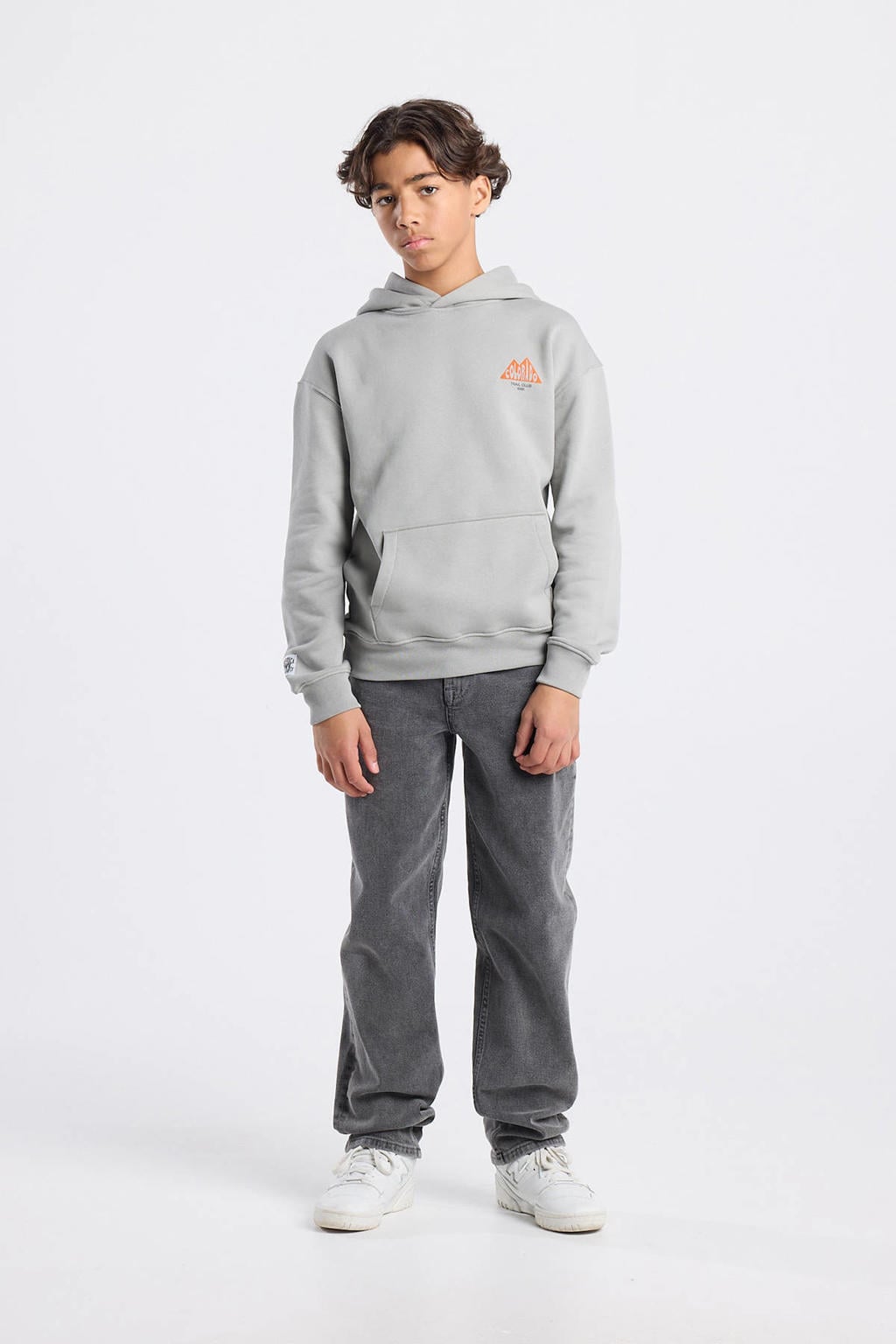 Grey denim jongens America Today straight leg jeans van denim met rits- en knoopsluiting en effen