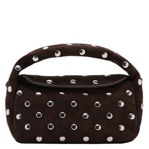suede handtas met studs donkerbruin