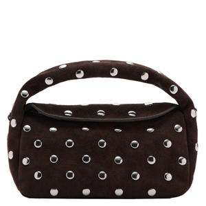 suede handtas met studs donkerbruin
