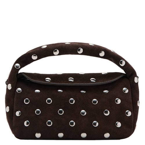 Mango suede handtas met studs donkerbruin afbeelding