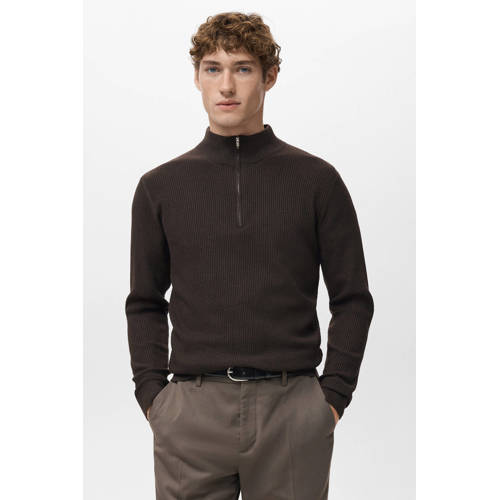 Mango Man trui rib gebreid donkerbruin afbeelding
