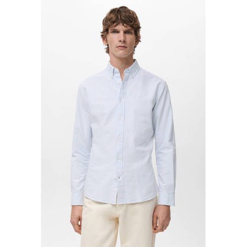 Mango Man Regular gestreepte casual overhemd lichtblauw afbeelding