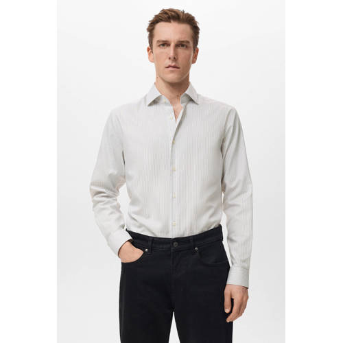 Mango Man Slim gestreepte casual overhemd lichtgrijs afbeelding