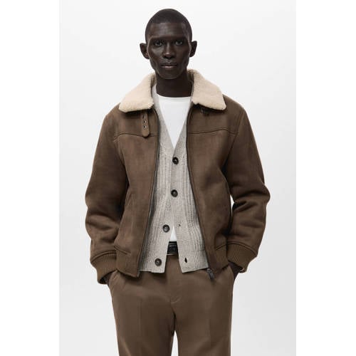 Mango Man suede winterjas bruin afbeelding