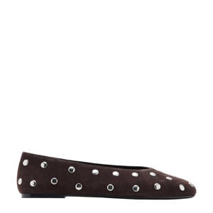 suède ballerina's met studs donkerbruin
