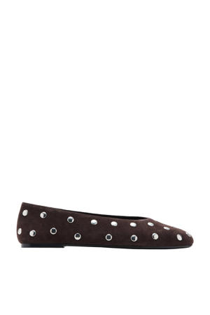suède ballerina's met studs donkerbruin