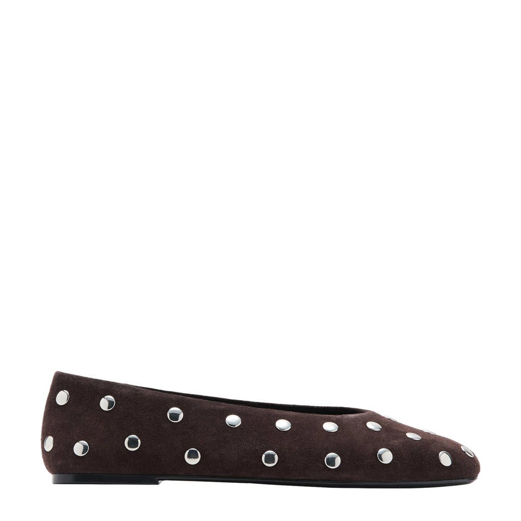 Donkerblauwe dames Mango suède ballerina's met studs