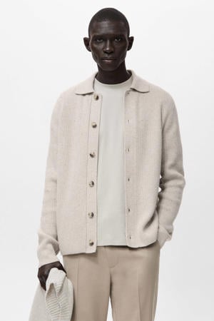 vest met wol rib gebreid beige