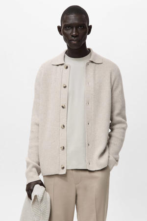 vest met wol rib gebreid beige