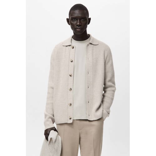 Mango Man vest met wol rib gebreid beige afbeelding