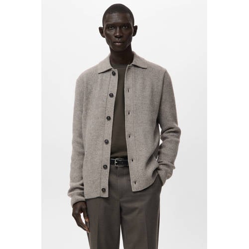 Mango Man vest met wol rib gebreid grijsbruin afbeelding