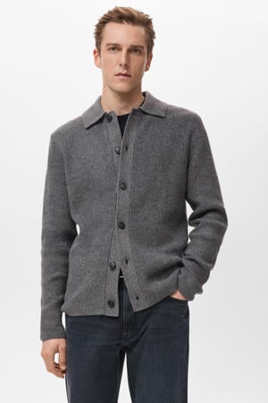 vest met wol rib gebreid grijs