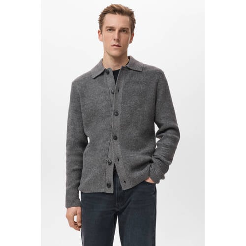 Mango Man vest met wol rib gebreid grijs afbeelding