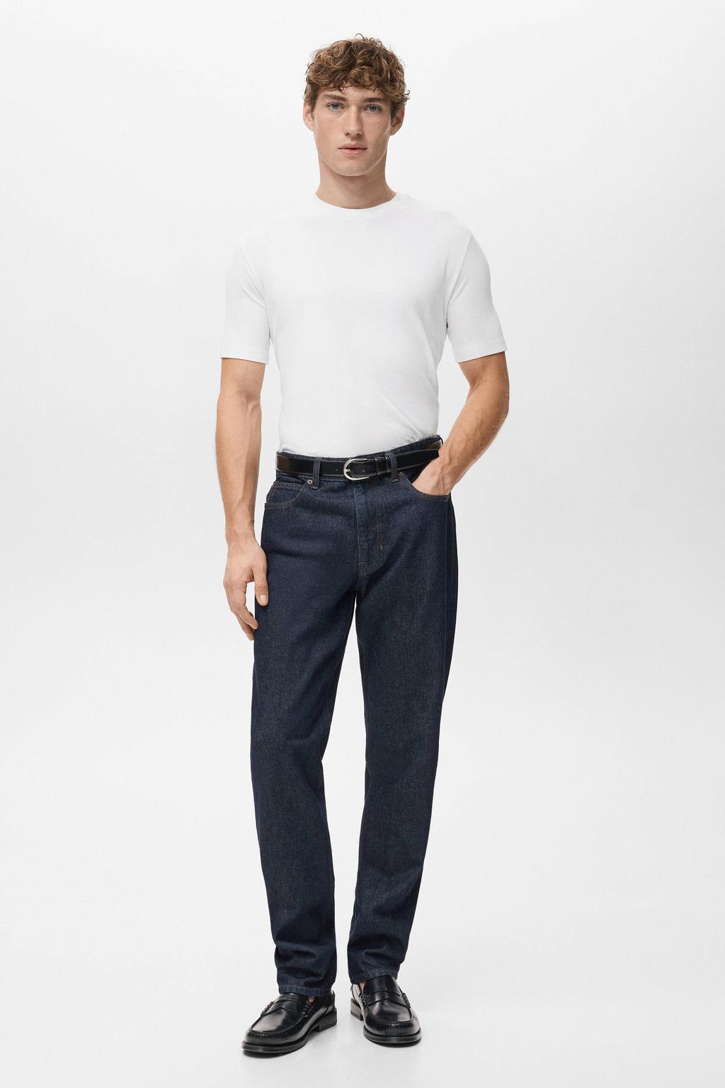 Set van 2 witte heren Mango Man regular T-shirt van katoen met effen, korte mouwen en ronde hals