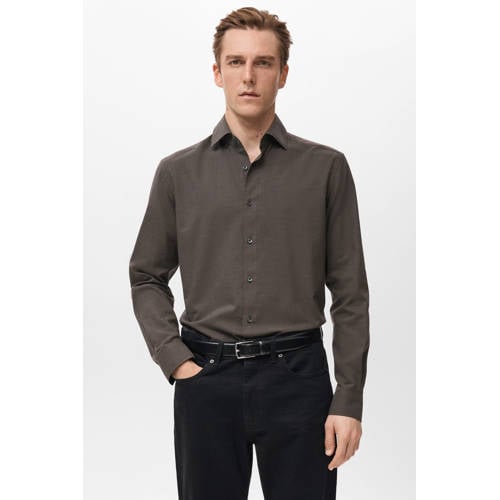 Mango Man Regular geruit casual overhemd bruin afbeelding