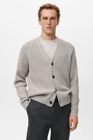 vest met wol rib gebreid grijs