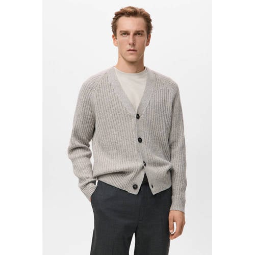 Mango Man vest met wol rib gebreid grijs afbeelding