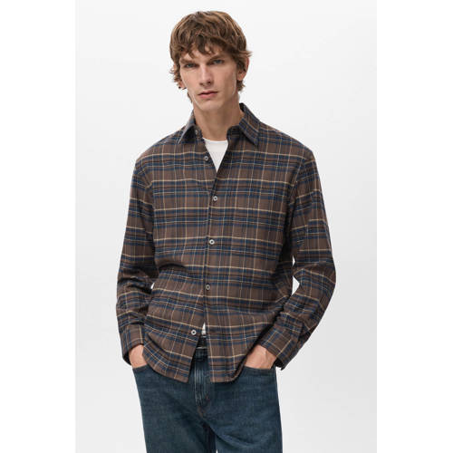 Mango Man Comfort geruit casual overhemd bruin afbeelding