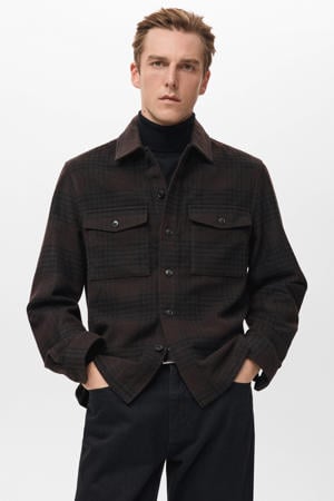 geruit overshirt met wol bruin