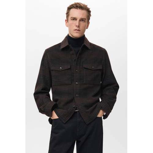 Mango Man geruit overshirt bruin afbeelding