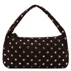 suede schoudertas met studs donkerbruin