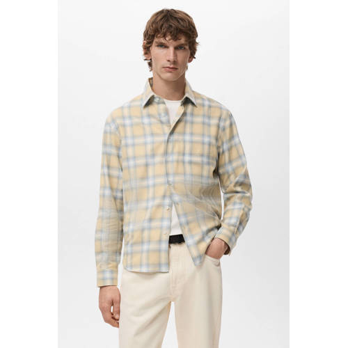 Mango Man Comfort geruit casual overhemd geel afbeelding