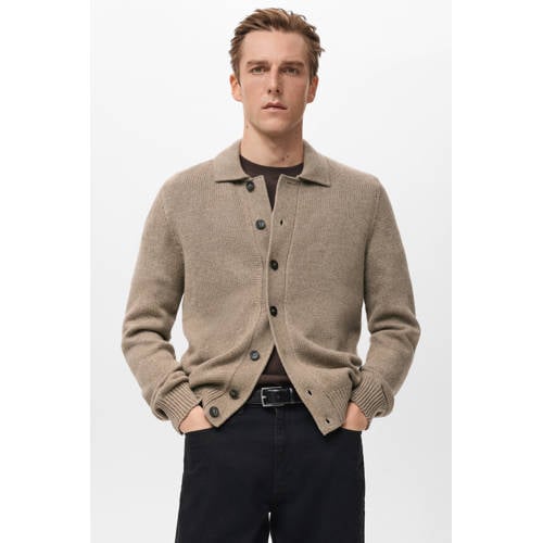 Mango Man vest met wol gebreid beige afbeelding