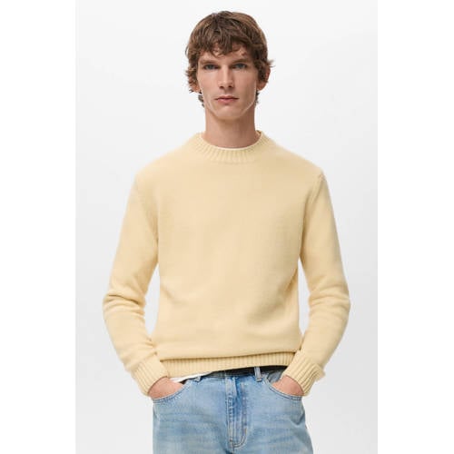 Mango Man trui met wol fijn gebreid geel afbeelding